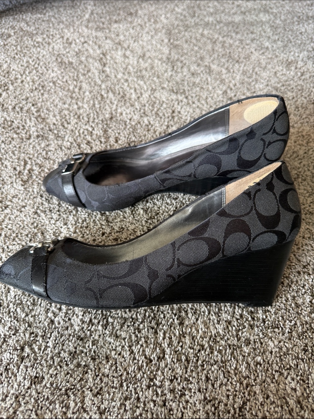Coach Black Peep-Toe Heels with Silver Toe Caps - Picture 5 of 7
